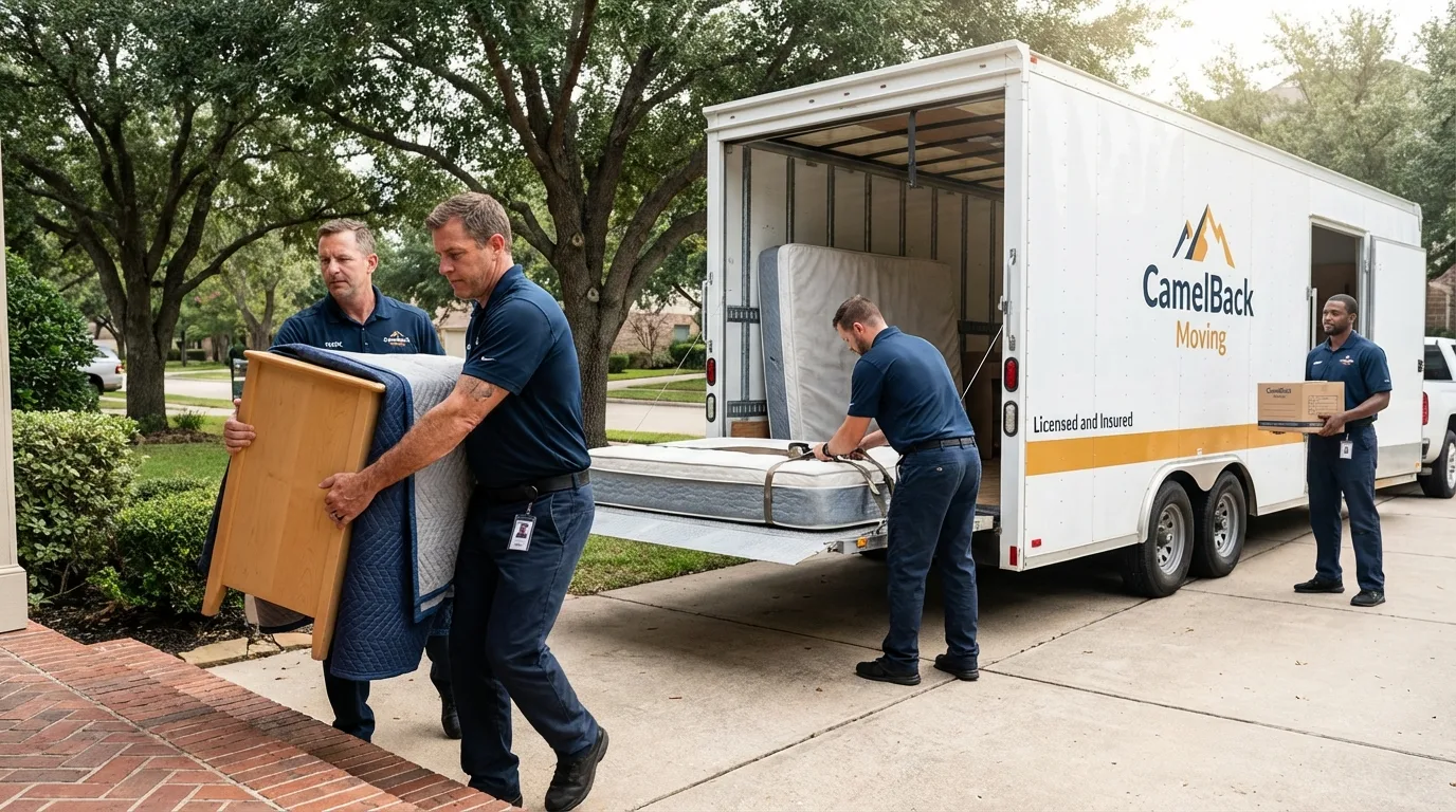 Crew loading residential truck for cross-state move from Woodstock, IL