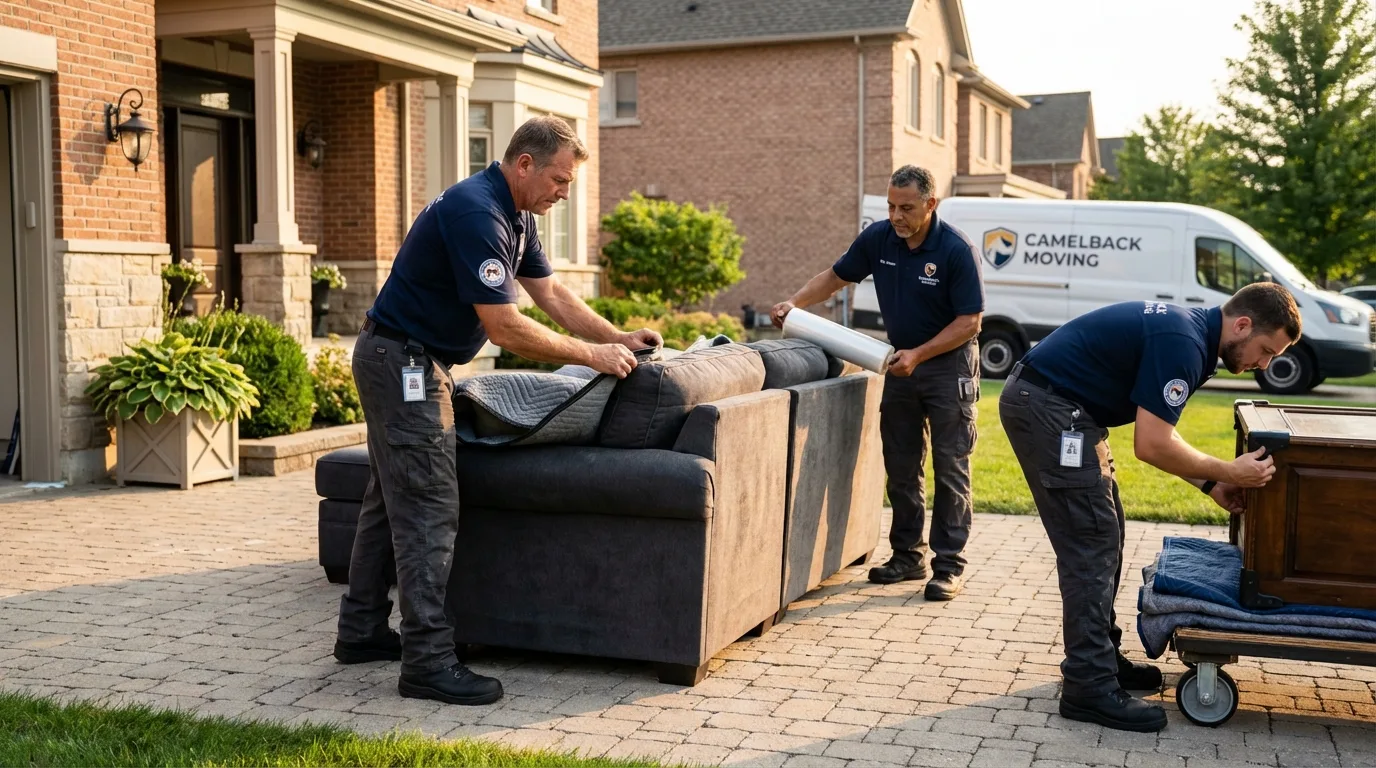 Large estate moving crew wrapping furniture in Woodstock, IL