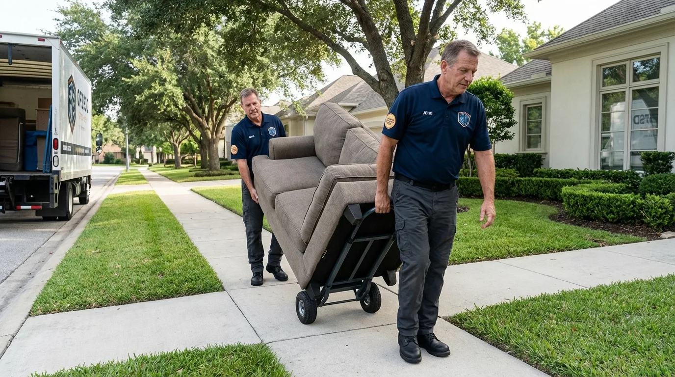 Local residential moving crew loading furniture in Woodstock, IL
