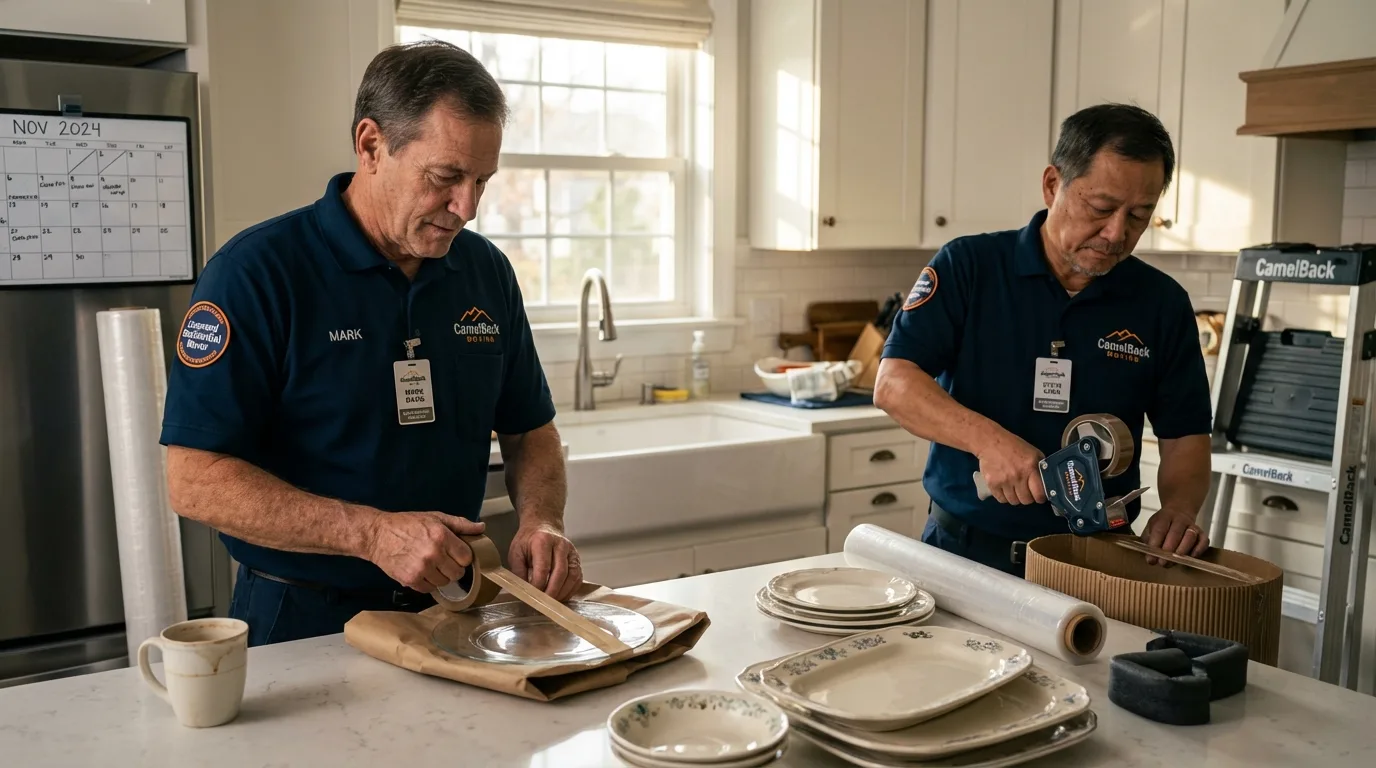 Professional crew packing kitchen dishware in Woodstock, IL